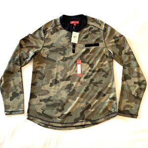 NWT. GUESS Camouflage Long Sleeve Shirt Men Size L Lightweight Round Neck